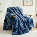 Tie-dye Blue Faux Fur Throw Blanket for Couch, Decorative Tie-Dye Blue Plush Bubble Blanket - Super Soft & Cozy Fluffy Faux Rabbit Fur Blanket for Women Gift, 50x60 Inches