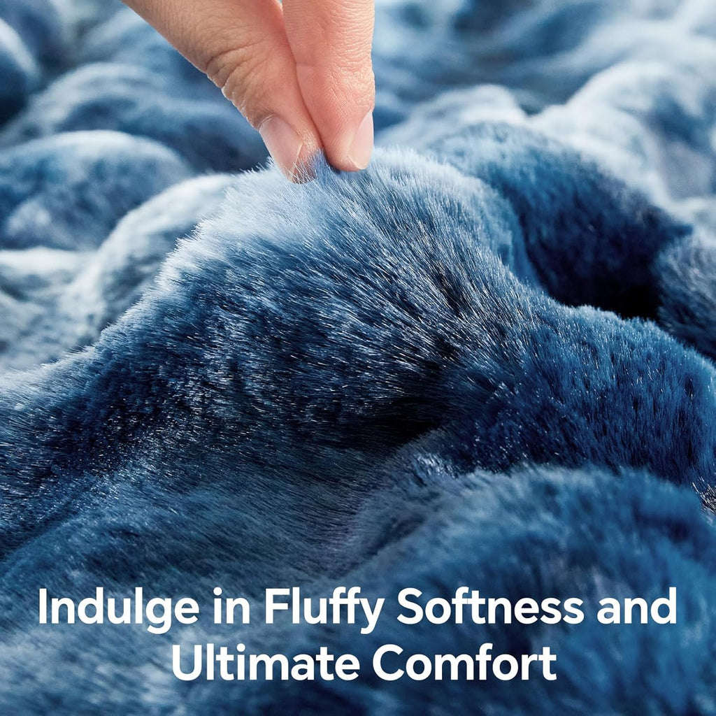 Tie-dye Blue Faux Fur Throw Blanket for Couch, Decorative Tie-Dye Blue Plush Bubble Blanket - Super Soft & Cozy Fluffy Faux Rabbit Fur Blanket for Women Gift, 50x60 Inches