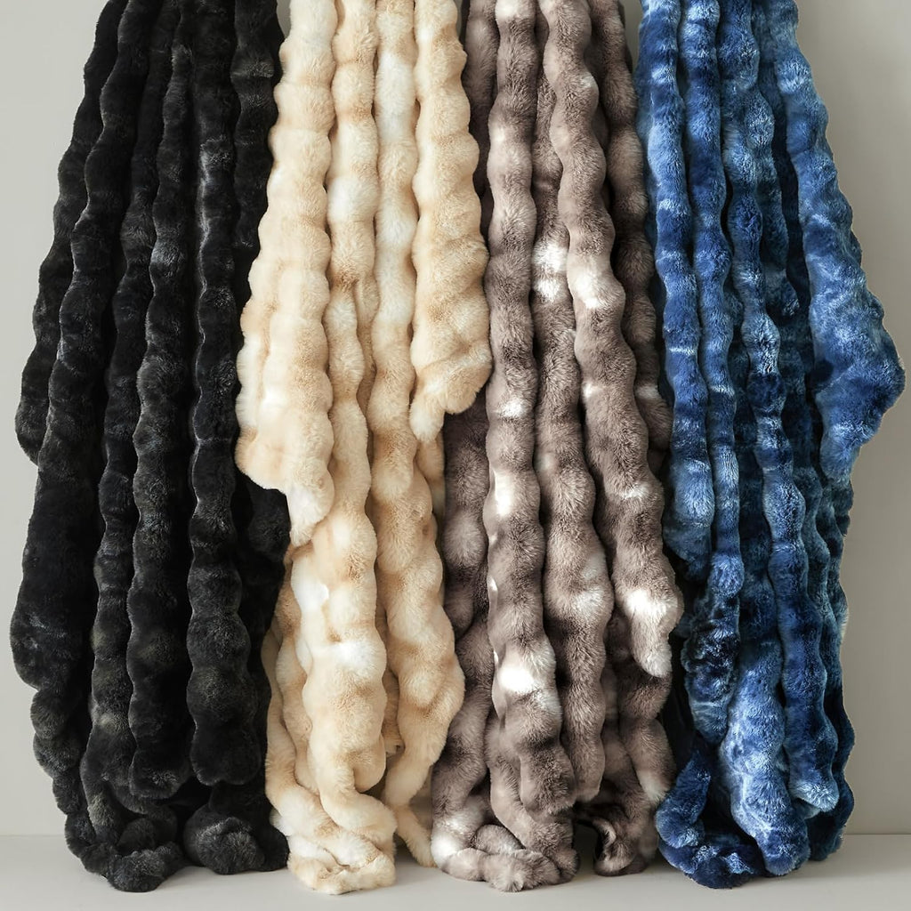 Tie-dye Blue Faux Fur Throw Blanket for Couch, Decorative Tie-Dye Blue Plush Bubble Blanket - Super Soft & Cozy Fluffy Faux Rabbit Fur Blanket for Women Gift, 50x60 Inches