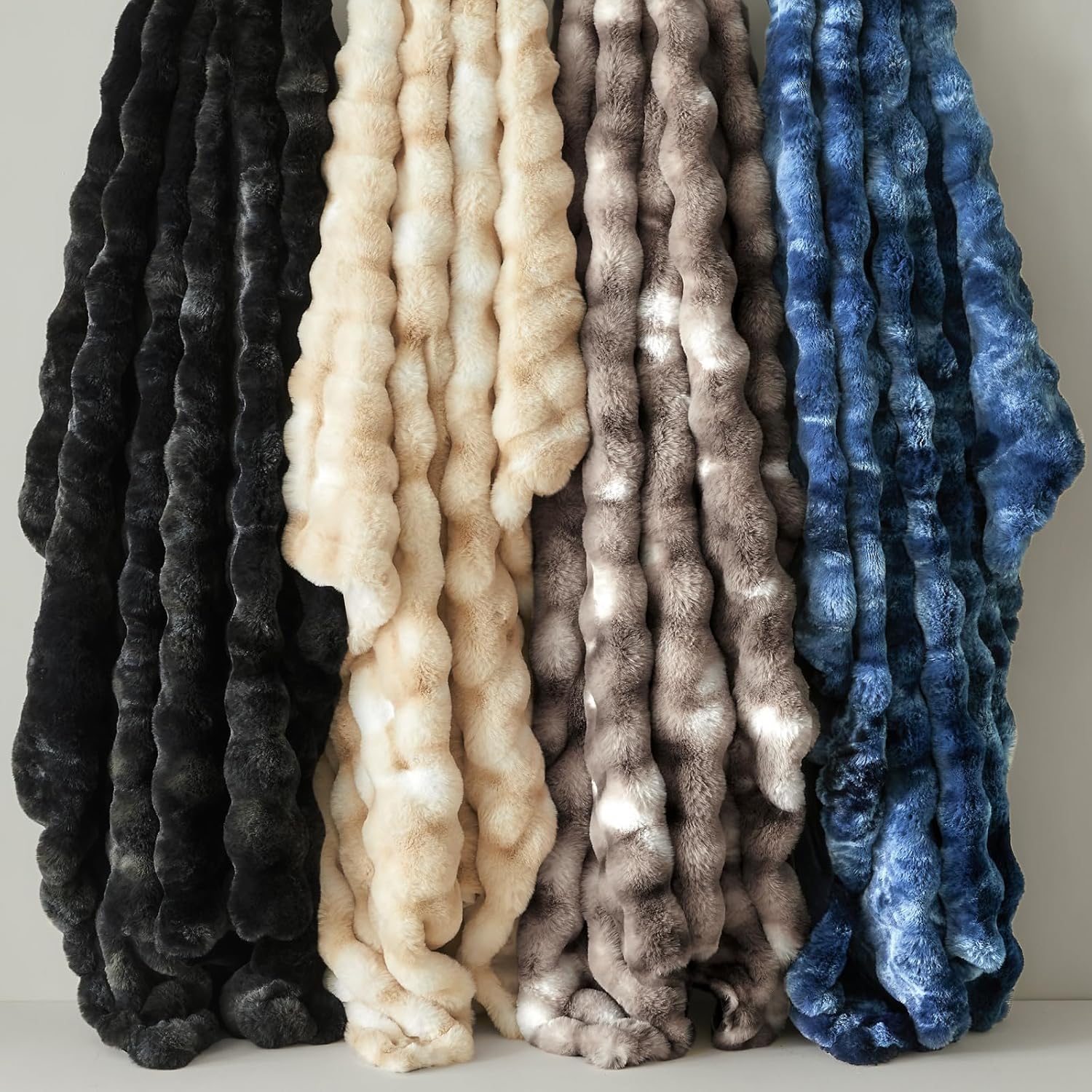 Tie-dye Blue Faux Fur Throw Blanket for Couch, Decorative Tie-Dye Blue Plush Bubble Blanket - Super Soft & Cozy Fluffy Faux Rabbit Fur Blanket for Women Gift, 50x60 Inches